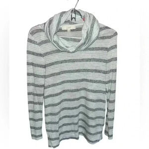 LOFT Light Gray & White Striped Cowl Neck Plush
Pullover Sweater WOMENS